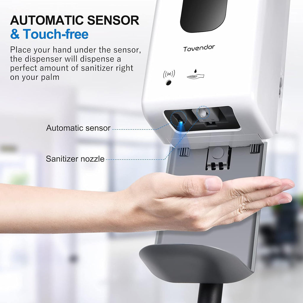 Automatic Hand Sanitizer Dispenser with Stand and Drip Catcher Infrared Sensor Refillable 1200ml Bottle P6509
