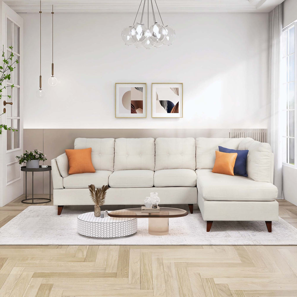Beige L-Shape Couch with Chaise Lounge E436