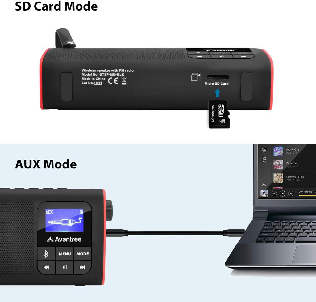 Portable FM Radio with Bluetooth Speaker and SD Card MP3 Player, Pack of 2 C8110