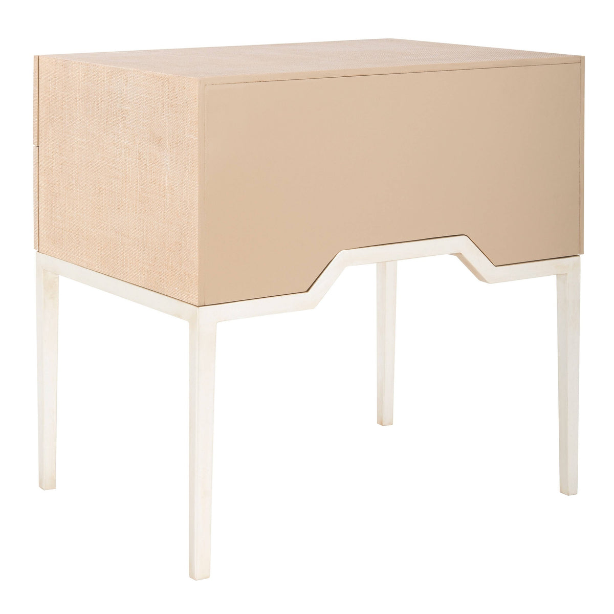 Beige/Silver 2 Drawer Faux Raffia Nightstand H740