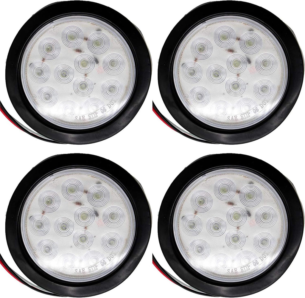 4" Inch White Red Amber 12 LED Round Trailer Light Kit with 3 wire Pigtail Plug & Grommet, Pack of 2 H439622