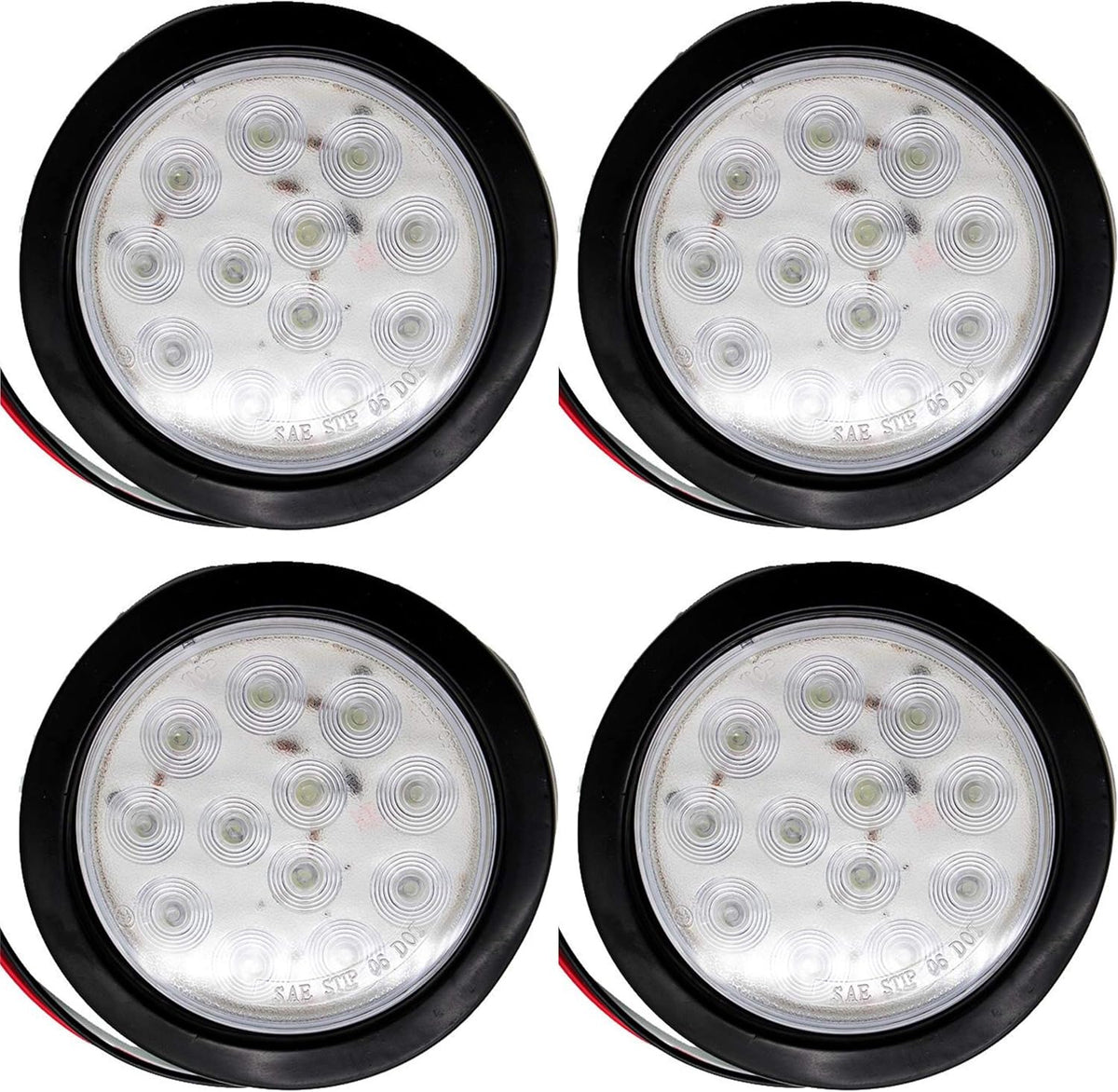 4" Inch White Red Amber 12 LED Round Trailer Light Kit with 3 wire Pigtail Plug & Grommet, Pack of 2 H439622