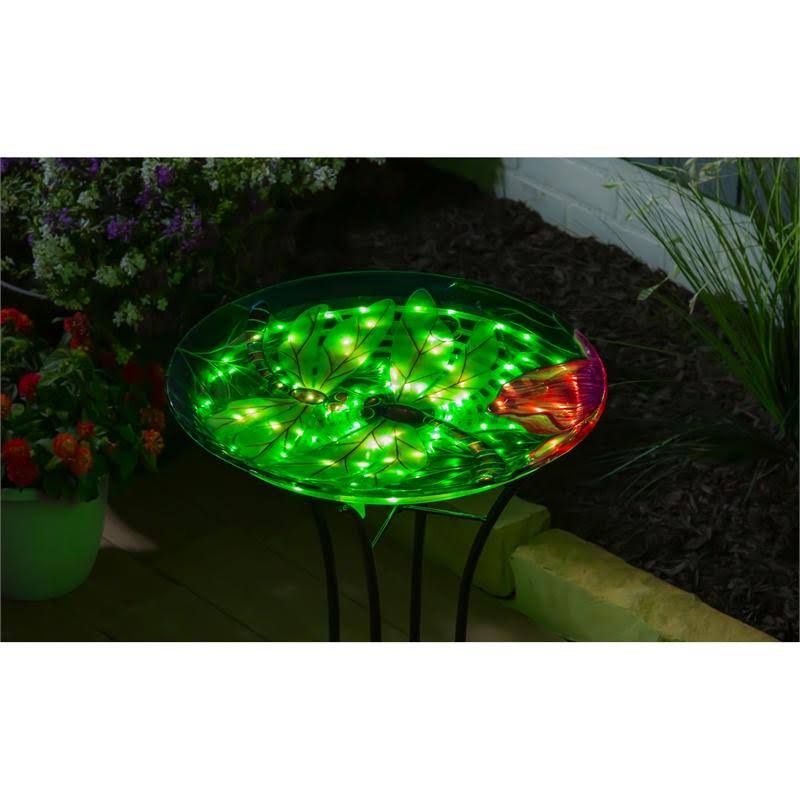 Solar Hand Painted Glass Bird Bath with Stand N627576