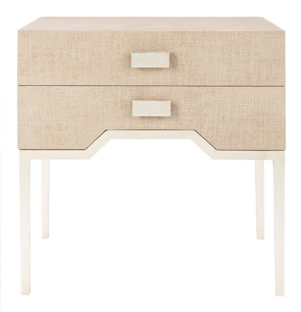 Beige/Silver 2 Drawer Faux Raffia Nightstand H740