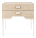 Beige/Silver 2 Drawer Faux Raffia Nightstand H740