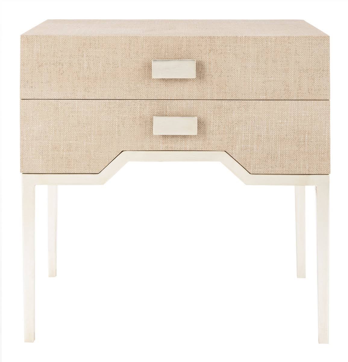 Beige/Silver 2 Drawer Faux Raffia Nightstand H740