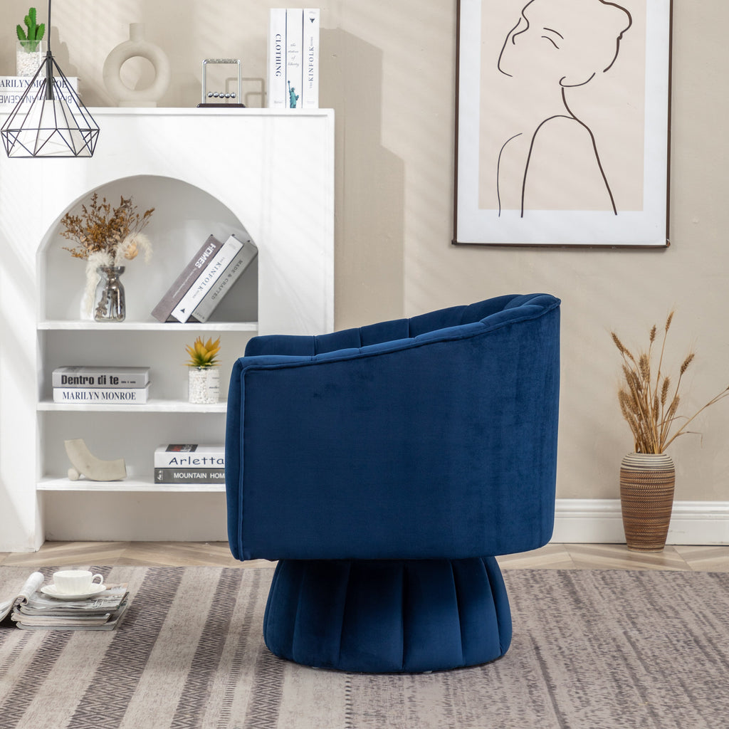 Navy Velvet Round Swivel Accent Barrel Chair U65015
