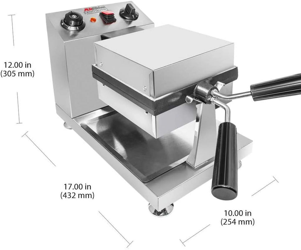 Stainless Steel Square Shaped Nonstick Egg Waffle Maker with Manual Thermostat, 1300W T299296
