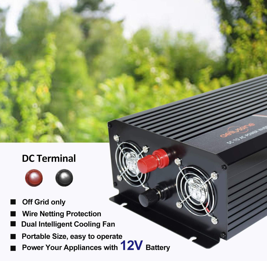 1500 Watt Pure Sine Wave Power Inverter 12V DC to AC 110V 120V with LCD Display Remote Switch F8975