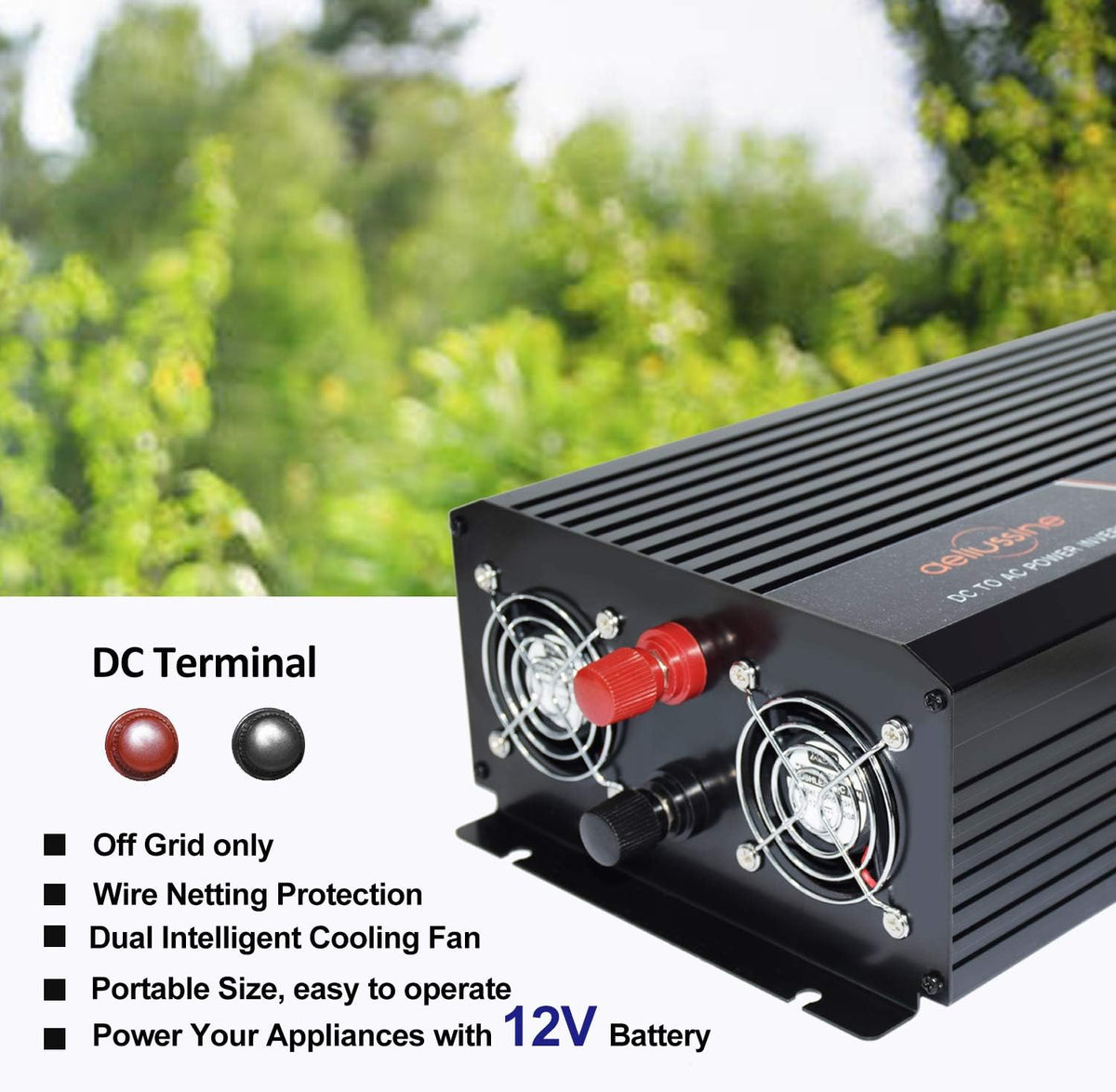 1500 Watt Pure Sine Wave Power Inverter 12V DC to AC 110V 120V with LCD Display Remote Switch F8975
