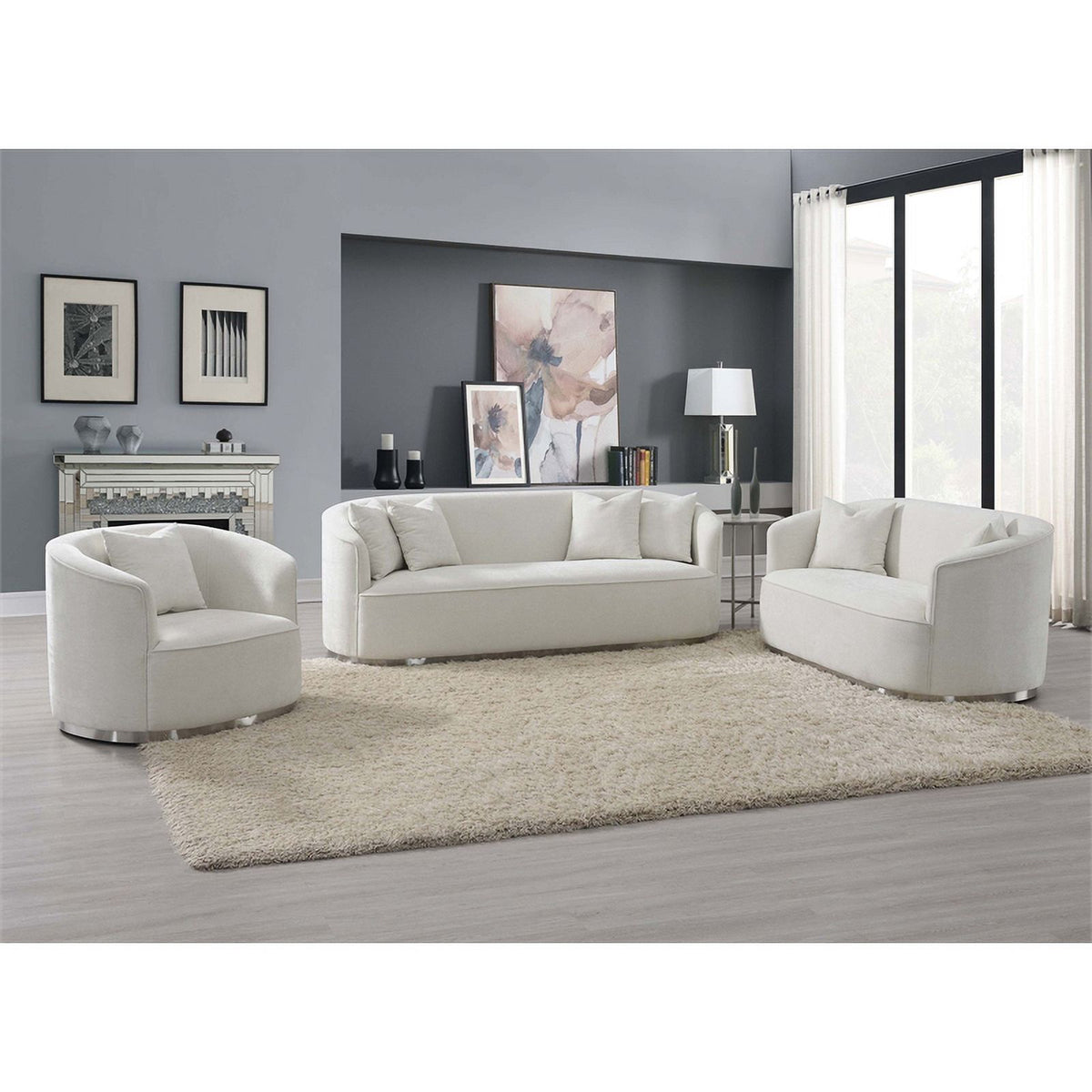 Beige Upholstered Loveseat with 2 Pillows F716103