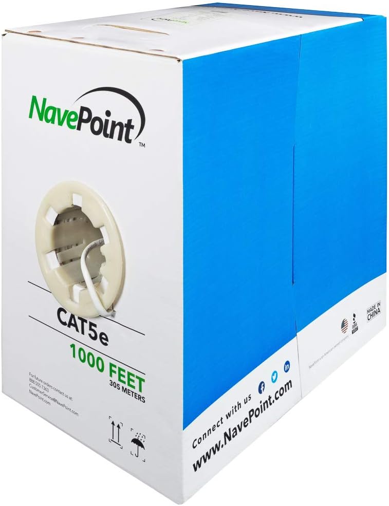 Cat5e 1000ft White Solid Bulk Ethernet Cable 24AWG 4 Pair Unshielded Twisted Pair H57086