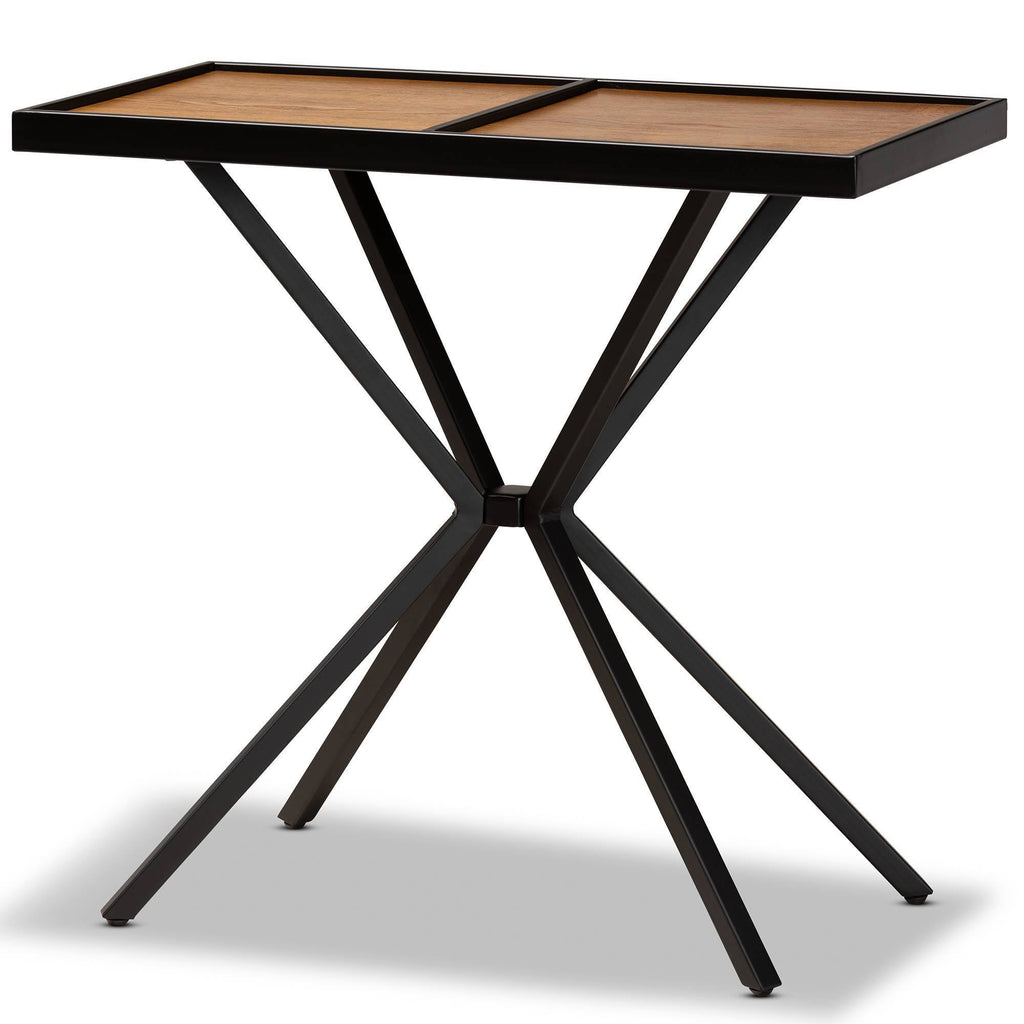 Walnut Finished Wood and Black Finished Metal Console Table A4458