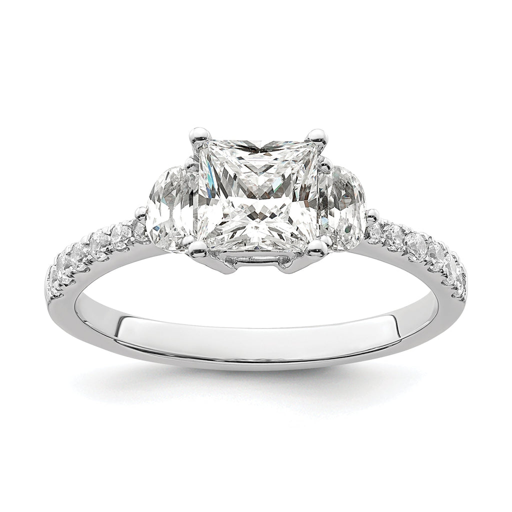 14k White Gold 3 Stone Half Moon/Princess Cut CZ Ring Q6959