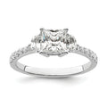 14k White Gold 3 Stone Half Moon/Princess Cut CZ Ring Q6959