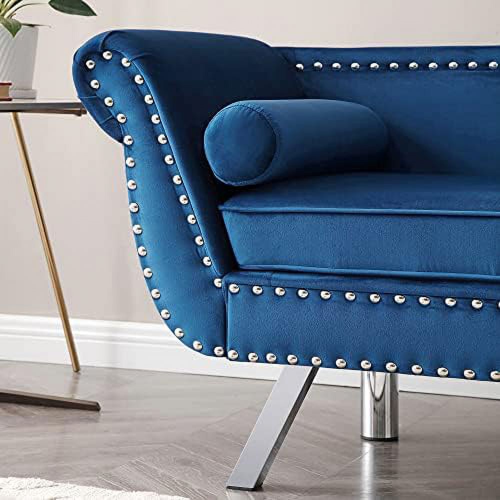 Velvet Loveseat with 2 Pillows, Nailhead Trim, Metal Legs, Removable Cushions U23616