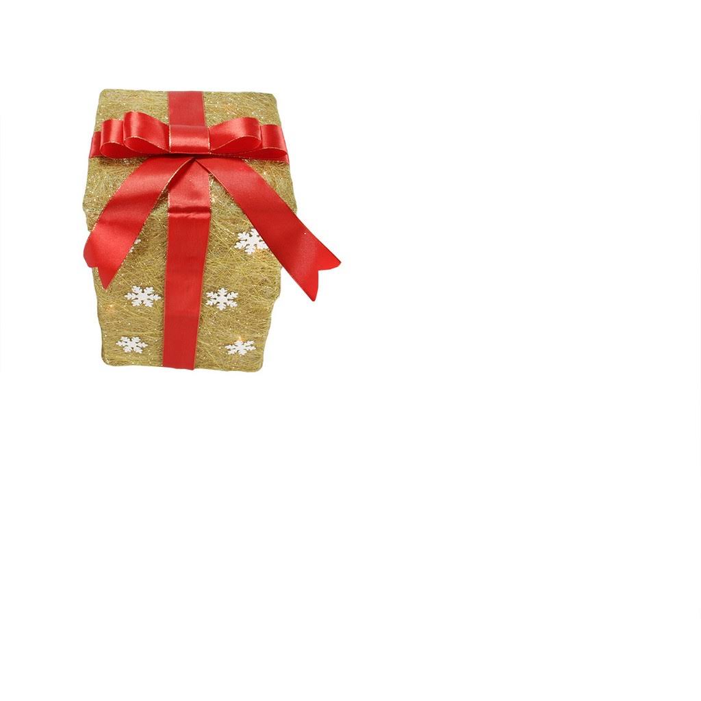 Set of 3 Gold Sisal Gift Boxes Lighted Christmas Decorations P81385