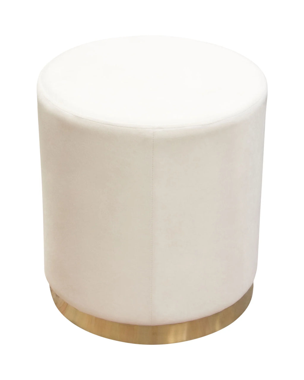 Cream Velvet Round Accent Ottoman with Gold Metal Band O1558