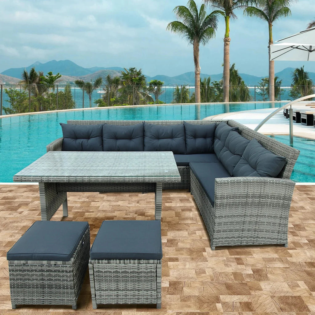 6-Piece Outdoor Sectional Sofa with Glass Table Ottomans Z650