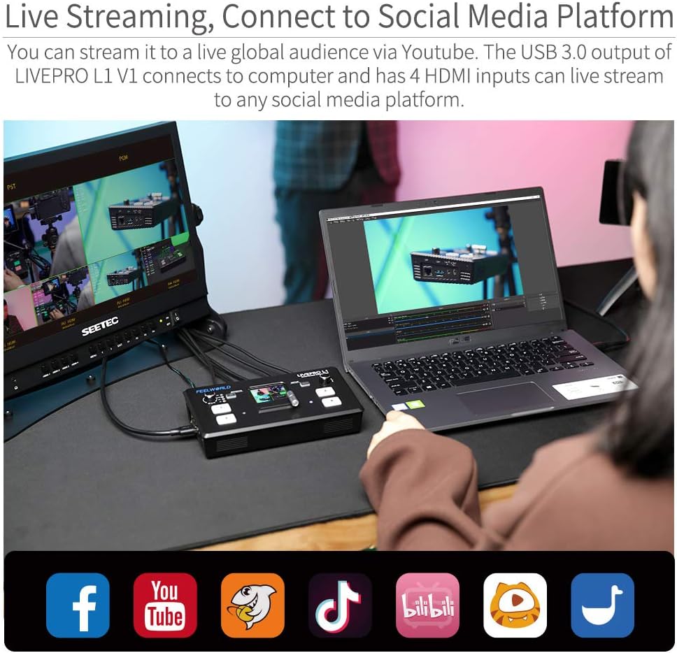 Multi Camera Video Mixer Switcher 2 Inch LCD Display 4 x HDMI Inputs USB 3.0 Output T268857
