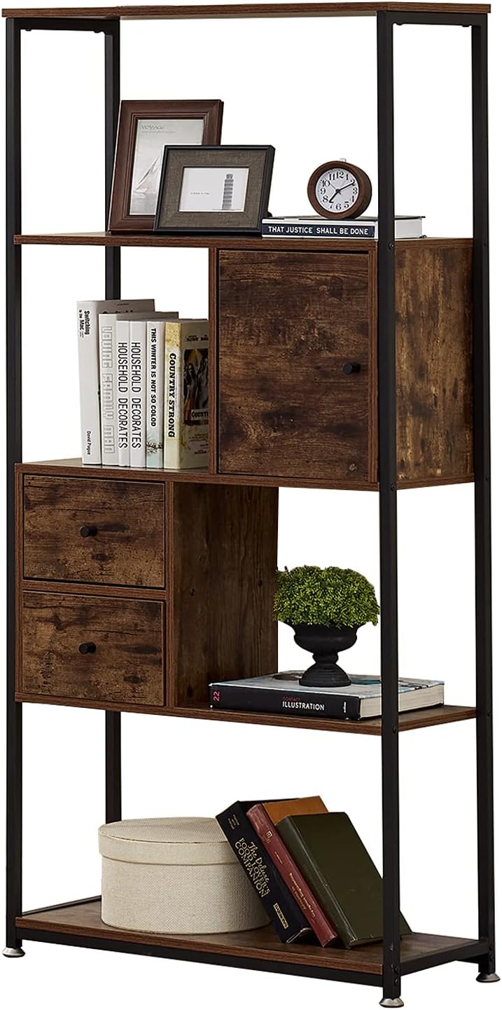 5 Tier Dark Brown Metal Frame Bookshelf X190895