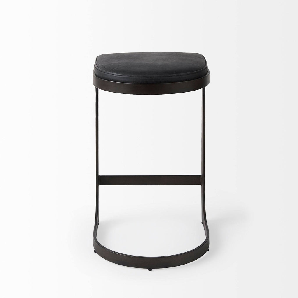 Dark Brown Leather Bar Stool with Metal Frame N5817