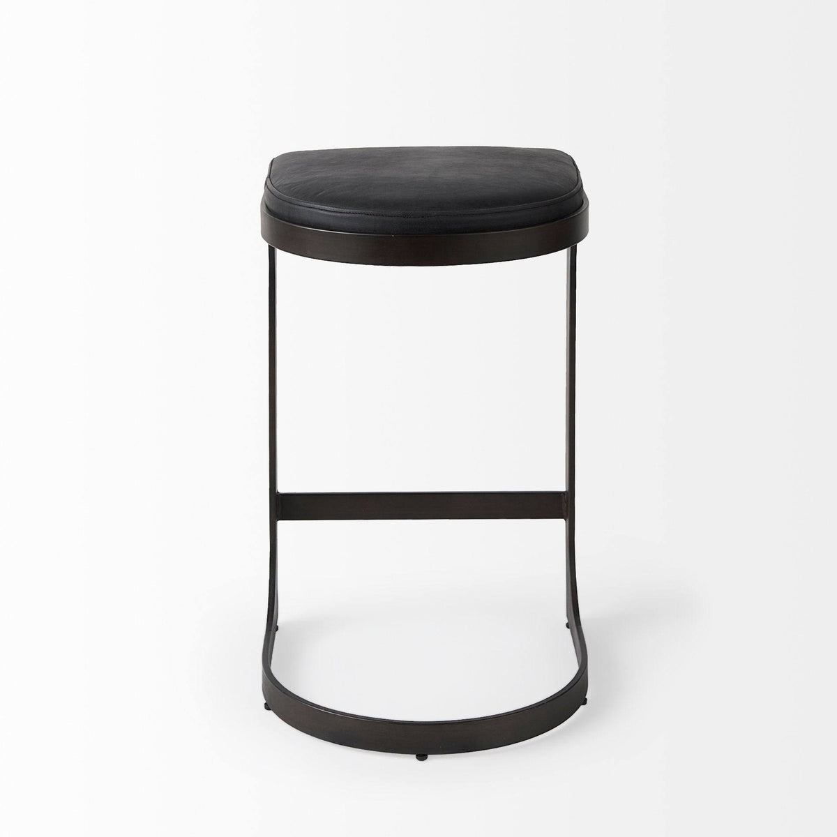 Dark Brown Leather Bar Stool with Metal Frame N5817