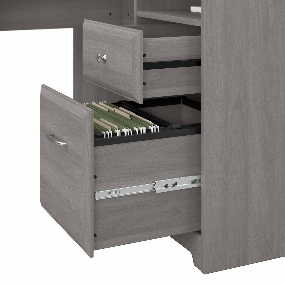 60W L Shaped Computer Desk with Mid Back Leather Box Chair in Modern Gray R96877