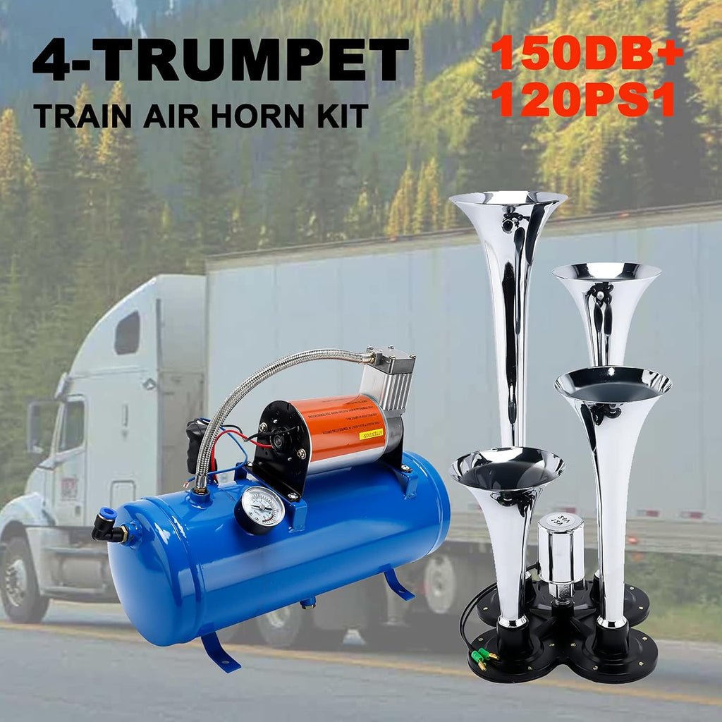 150DB Train Horns Kit with 120 PSI 12V Compressor and Gauge E361