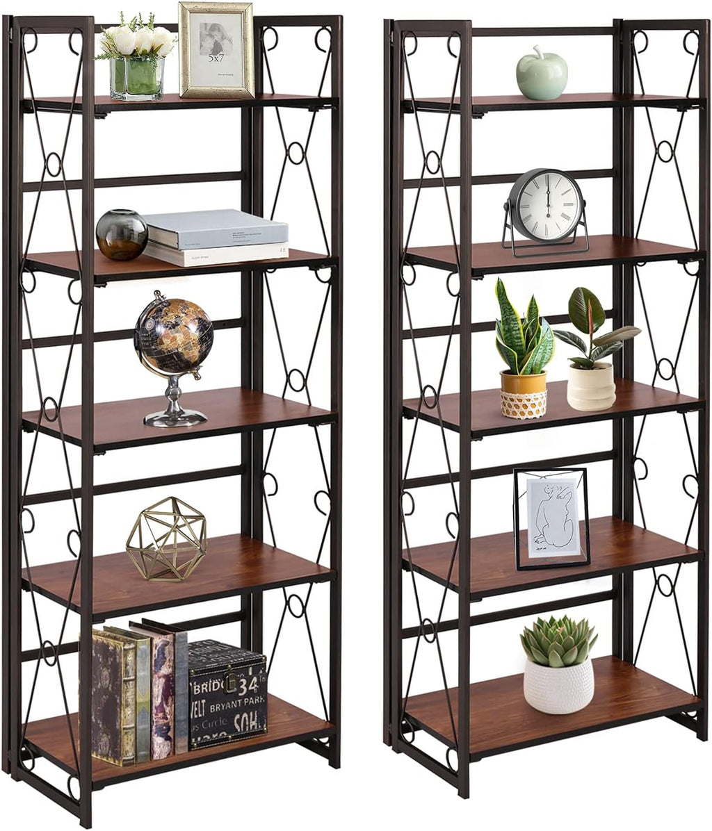5 Tier Dark Brown Metal Frame Bookshelf X190895