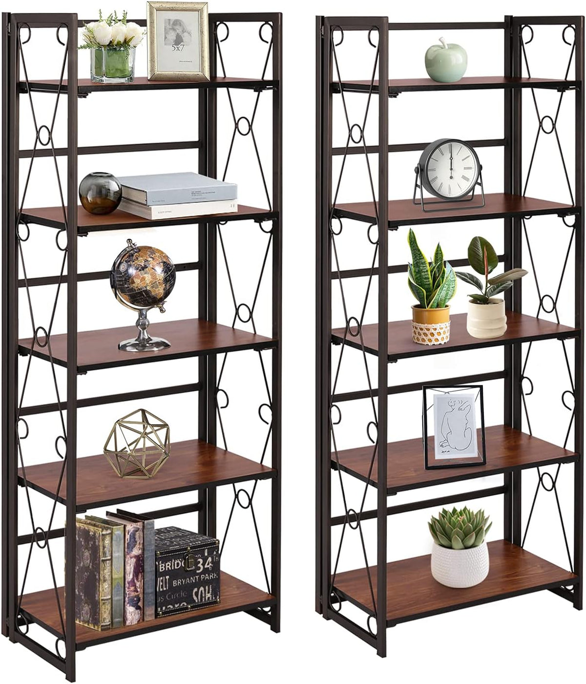 5 Tier Dark Brown Metal Frame Bookshelf X190895