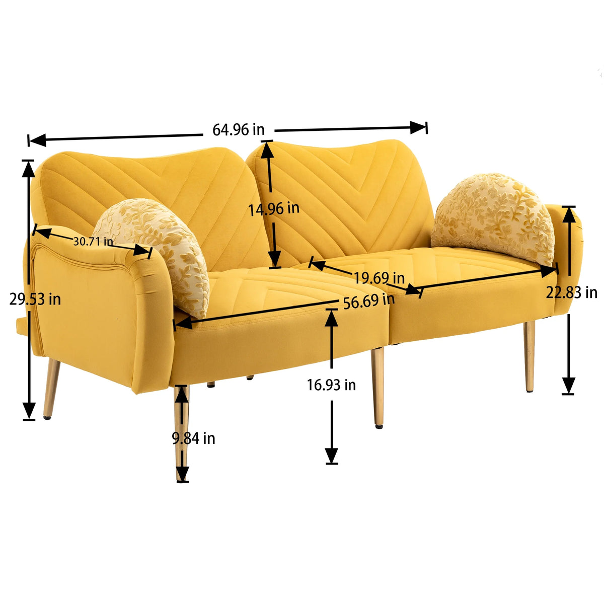 Velvet Love Seats Sofa with 2 Bolster Pillows Z346388