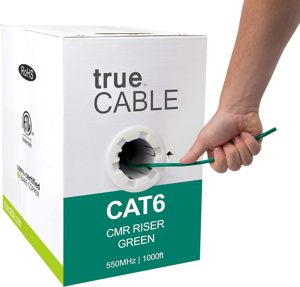 Cat6 Riser Bulk Ethernet Cable, 1000ft, Blue, 23AWG 4 Pair Solid Bare Copper, UTP N842