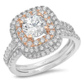 14K White Rose Gold Halo Engagement Ring Set F9773