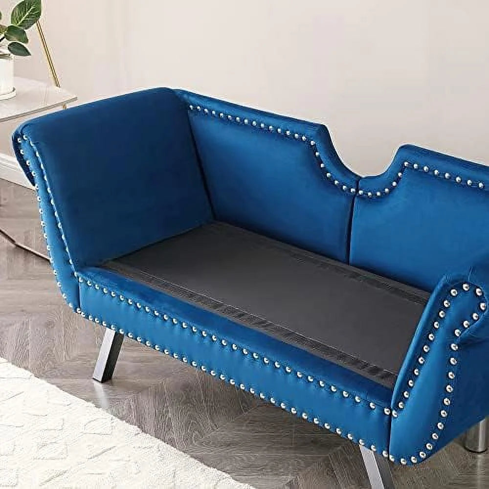 Velvet Loveseat with 2 Pillows, Nailhead Trim, Metal Legs, Removable Cushions U23616