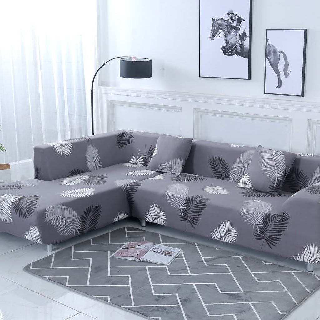 2 Piece L Shaped Sectional Couch Covers with 2pcs Pillowcases, Black, 3 Seater+4 Seater W914247