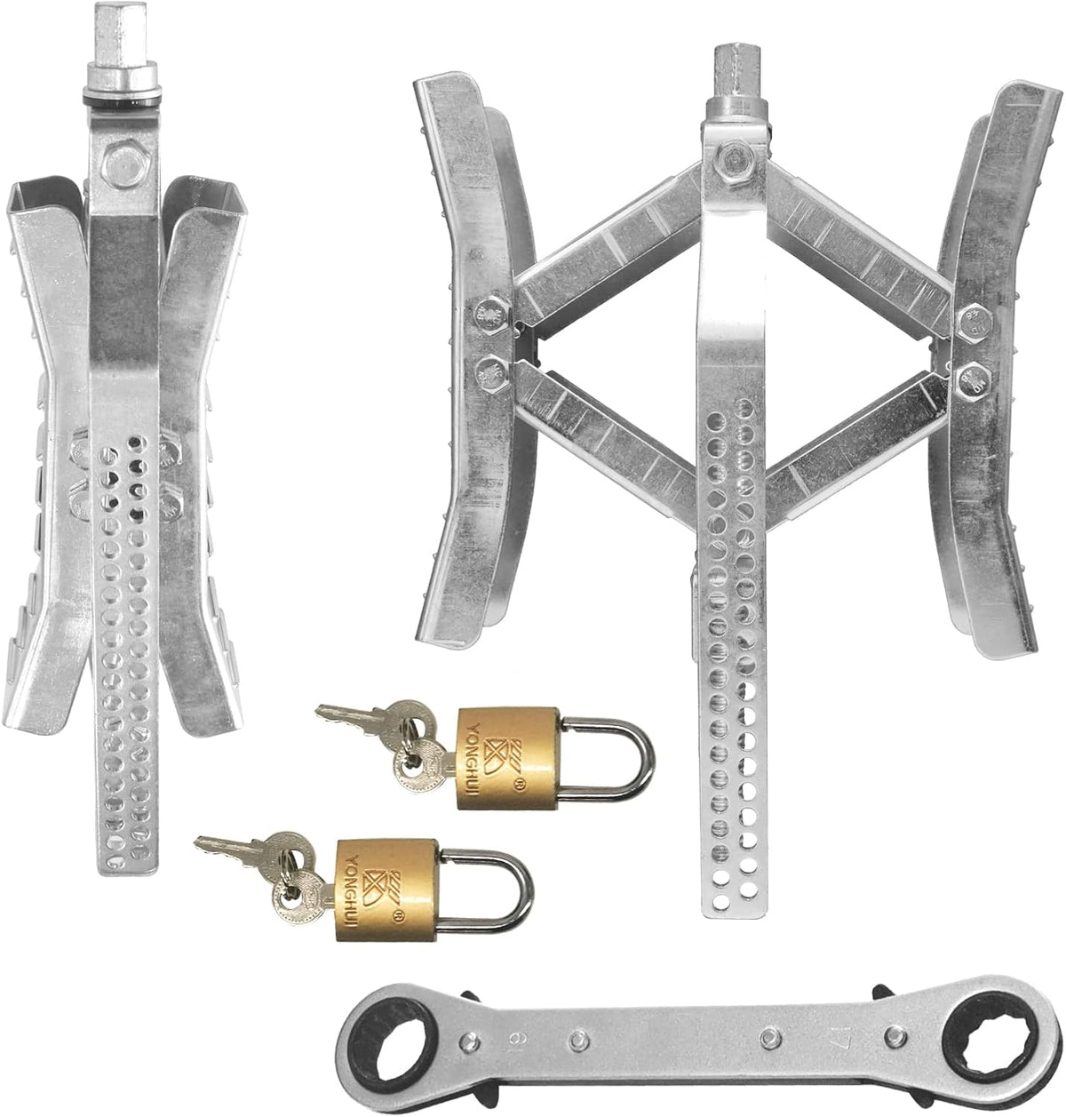 Camper Wheel Chock Stabilizer 2 Sets, RV Tire Scissor Locking X Chock, Pack of 2 A3005