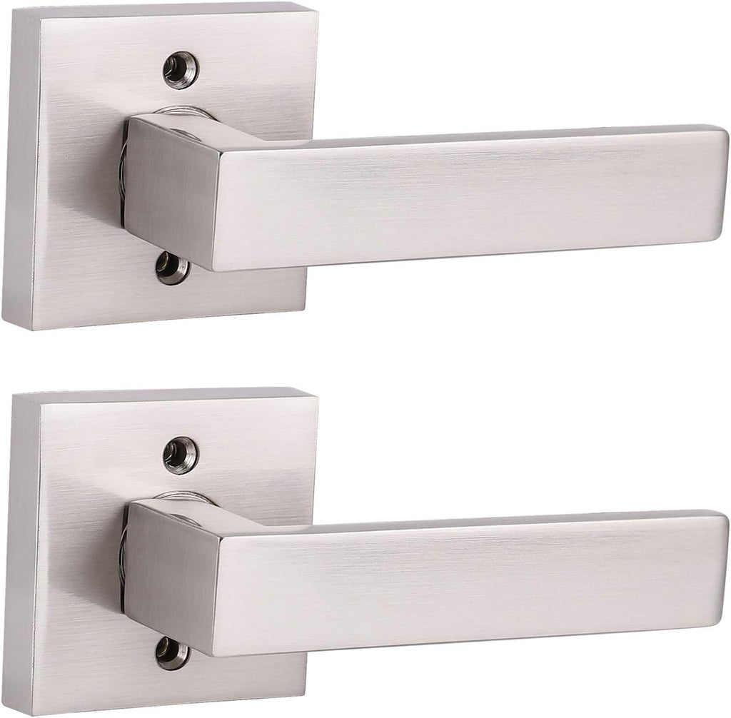 Pack of 6 Satin Nickel Square Door Handles Levers with Privacy Locks T233026