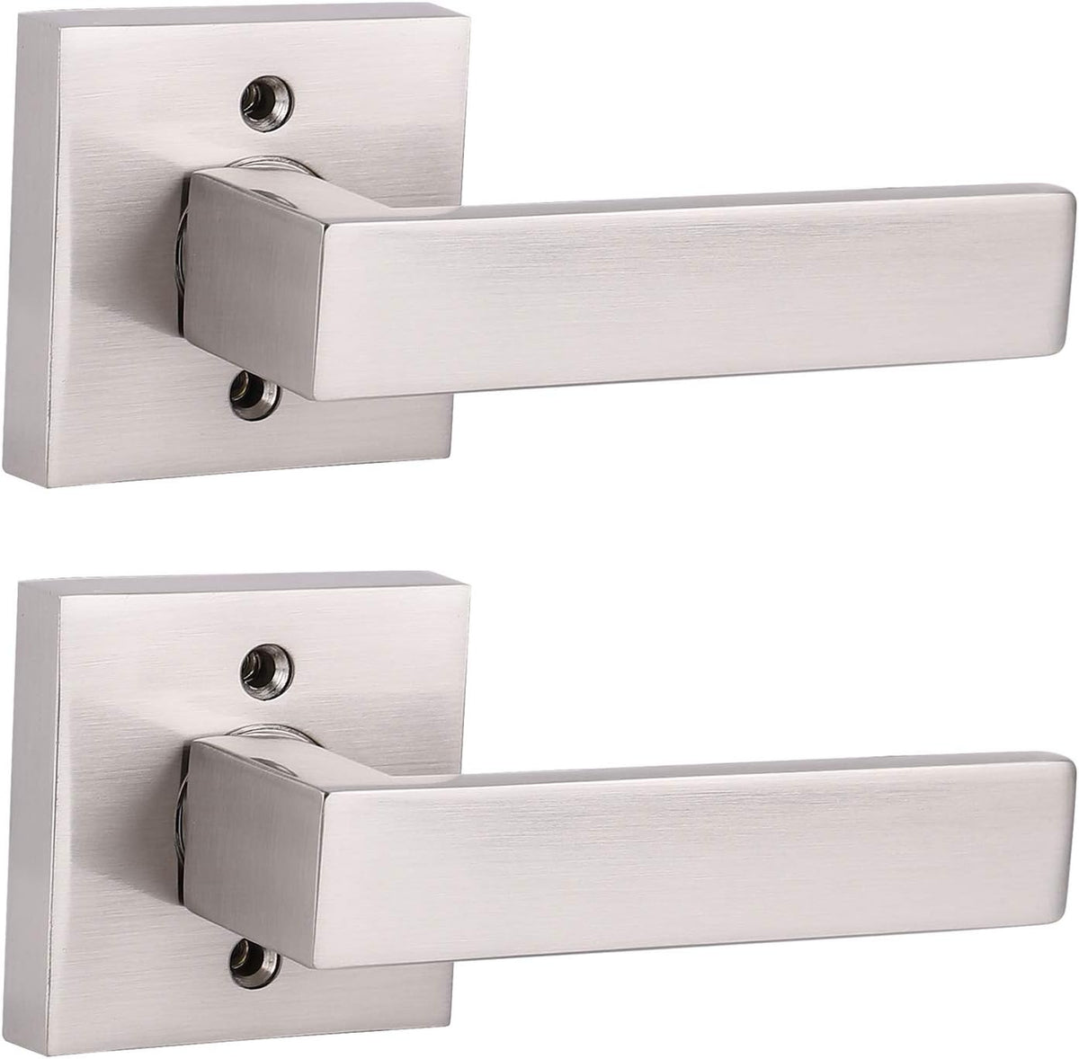 Pack of 6 Satin Nickel Square Door Handles Levers with Privacy Locks T233026