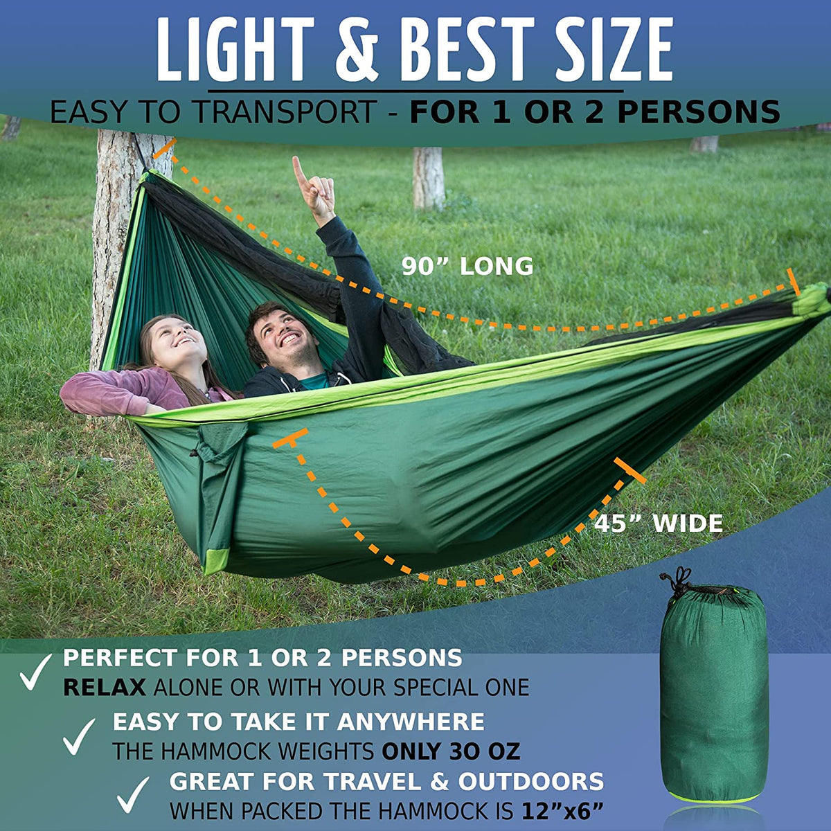 Camping Hammock with Mosquito Net and Tree Straps I96977