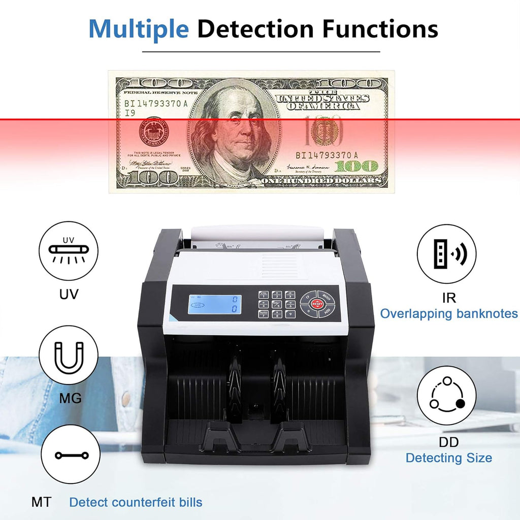 Money Counter with UV/MG/MT/IR/DD Counterfeit Detection Cash Bill Counting Machine W4974