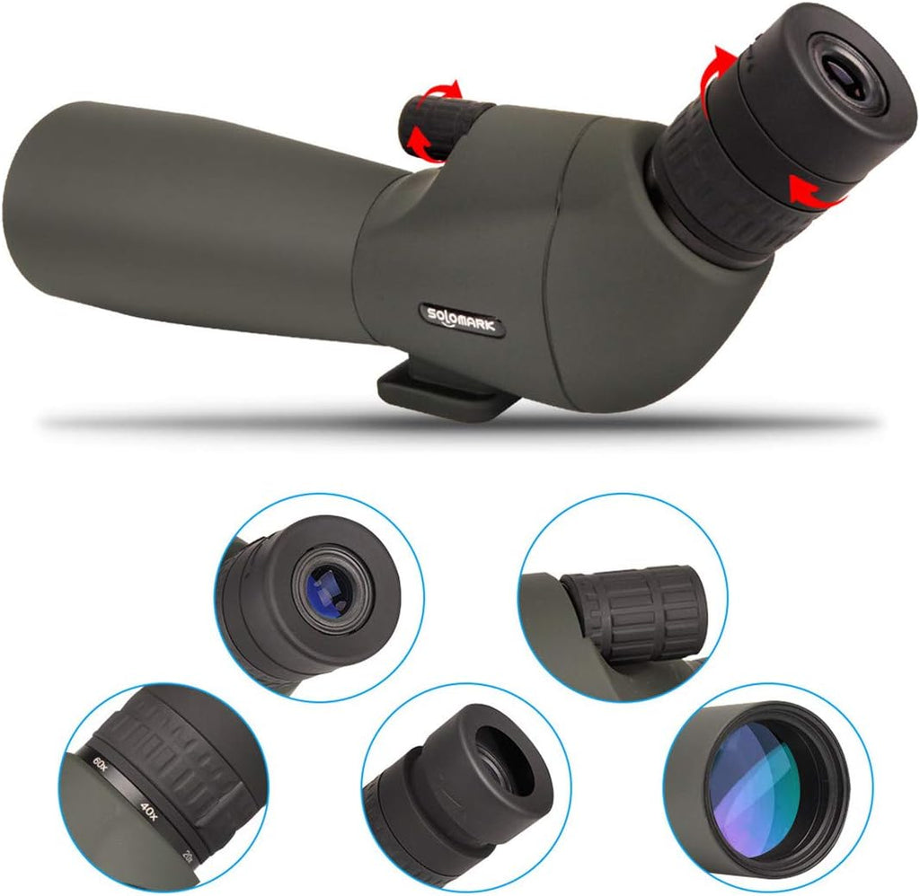 20-60x60 HD Spotting Scope BAK4 45 Degree Angled Eyepiece Telescope with Tripod, Carrying Bag H3298
