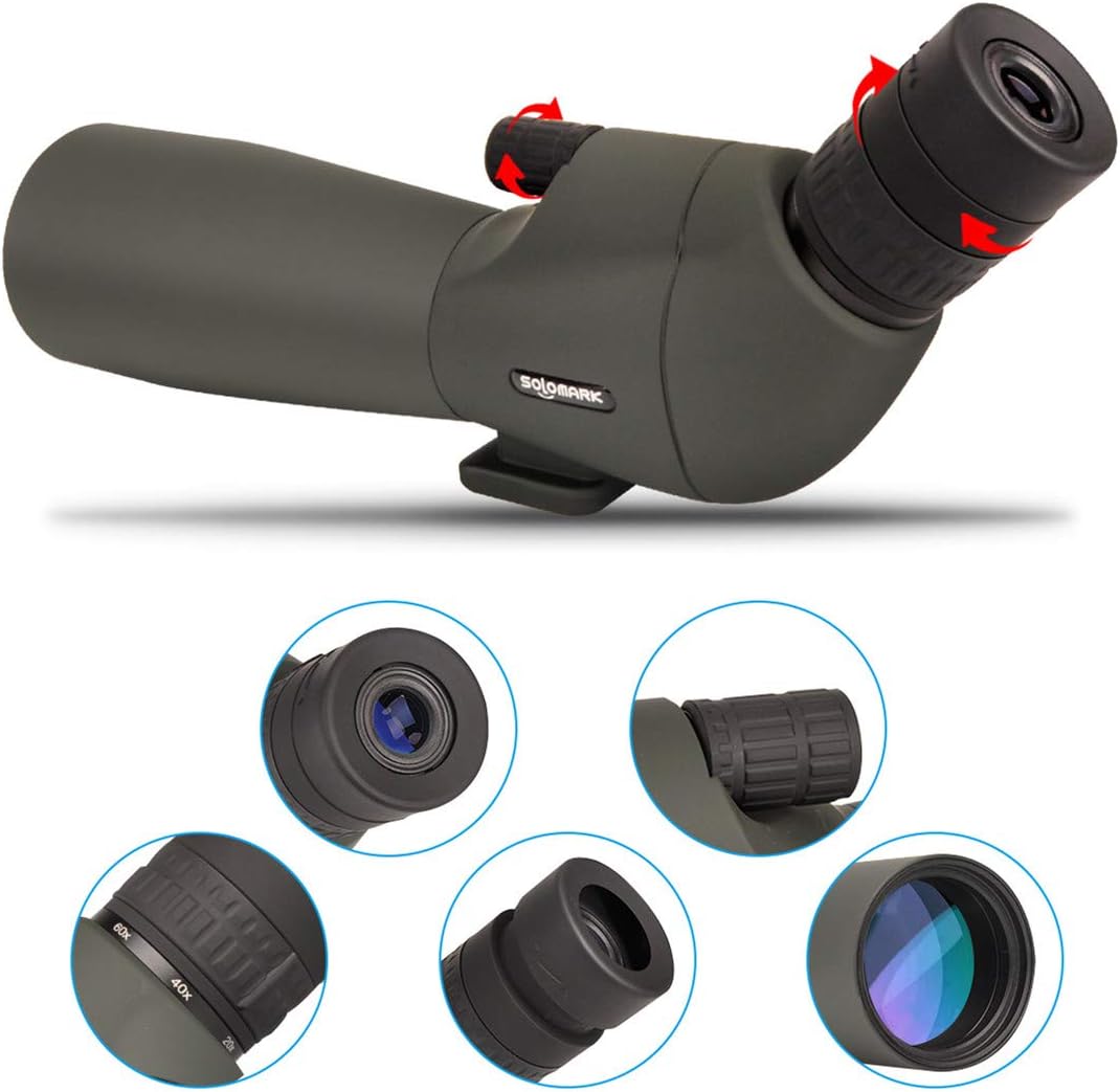 20-60x60 HD Spotting Scope BAK4 45 Degree Angled Eyepiece Telescope with Tripod, Carrying Bag H3298