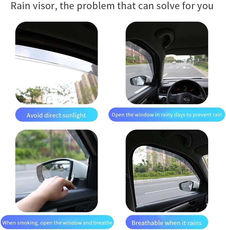 4Pcs Smoke Car Window Visors Rain Guard Tape-On Mount W60962