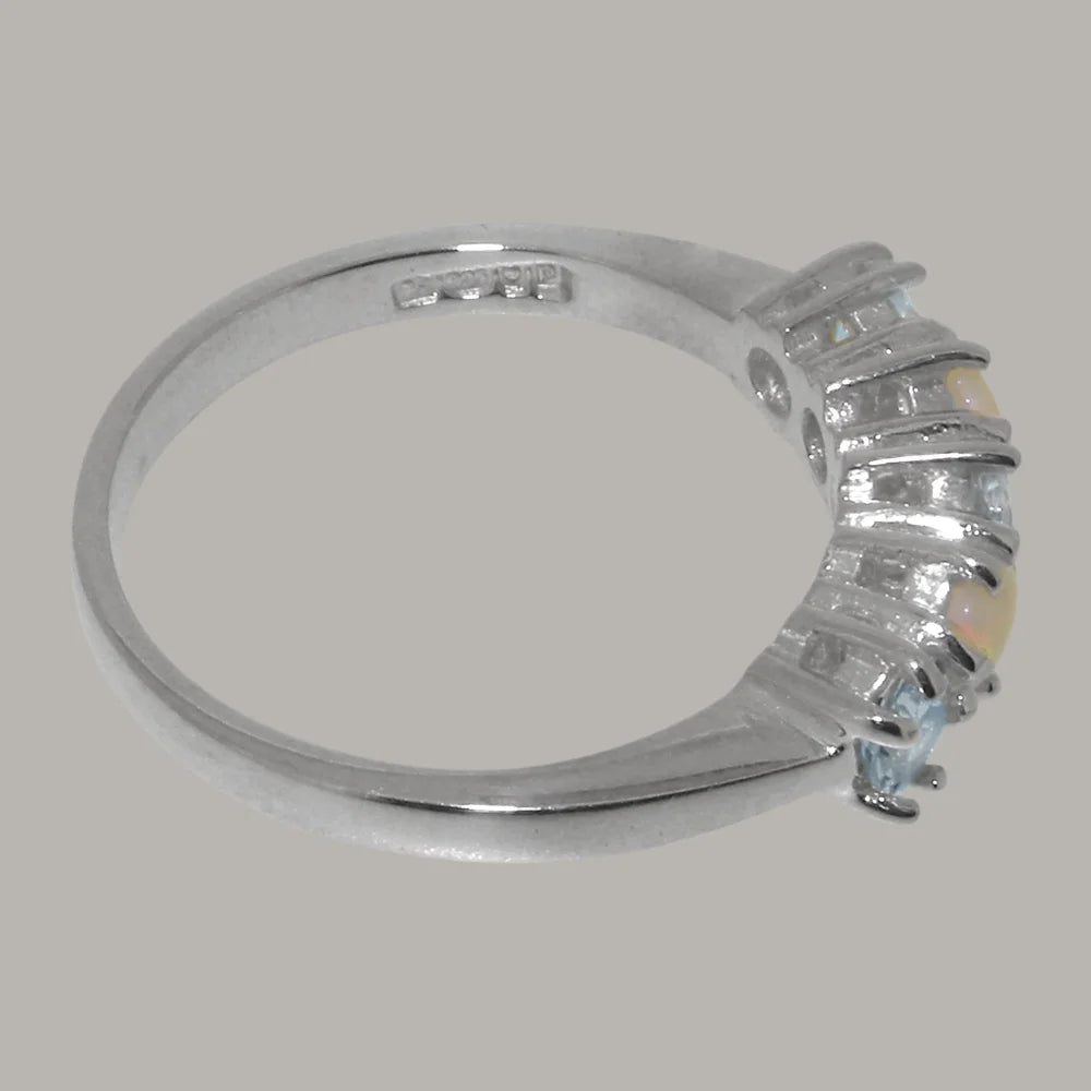 925 Sterling Silver Natural Aquamarine & Opal Eternity Ring V377