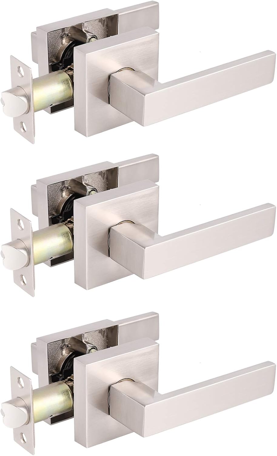 Pack of 6 Satin Nickel Square Door Handles Levers with Privacy Locks T233026