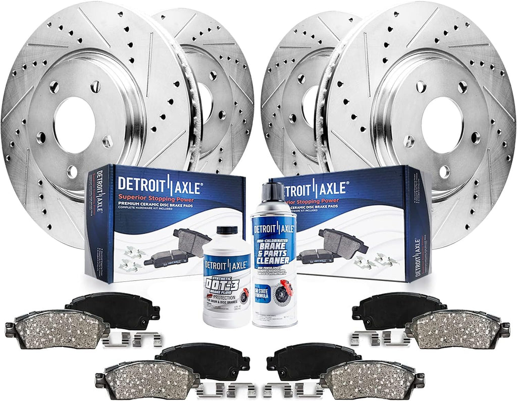 13.58" Front & 12.60" Rear Drilled Rotors + Brake Pads 10pc Set D91736