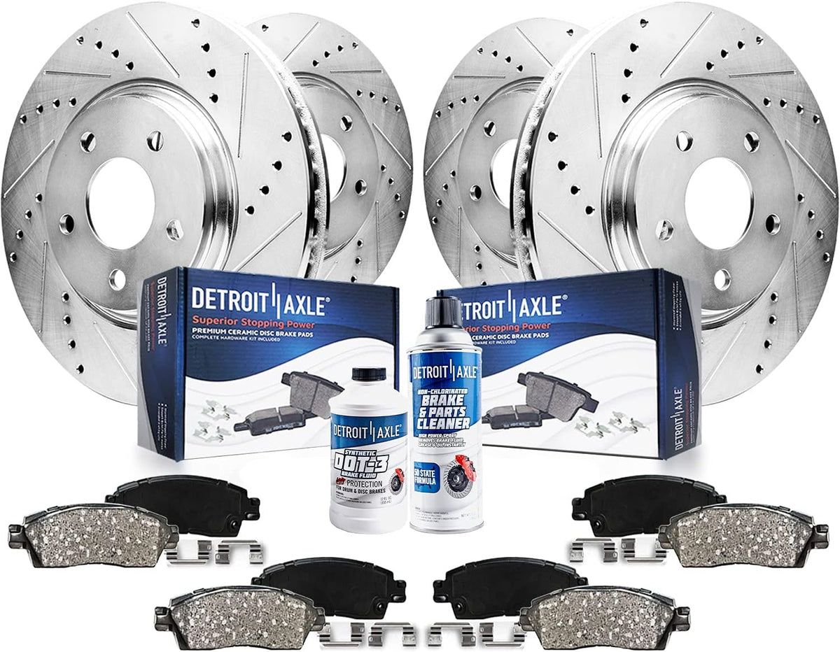 13.58" Front & 12.60" Rear Drilled Rotors + Brake Pads 10pc Set D91736