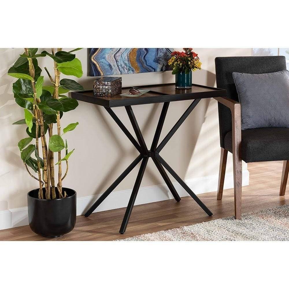 Walnut Finished Wood and Black Finished Metal Console Table A4458