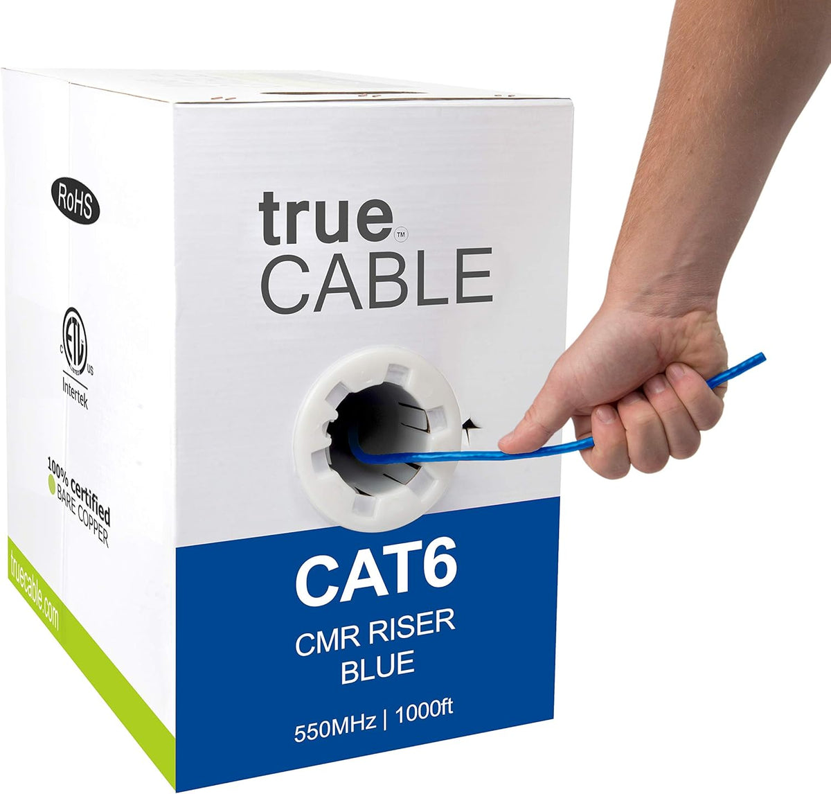 Cat6 Riser Bulk Ethernet Cable, 1000ft, Blue, 23AWG 4 Pair Solid Bare Copper, UTP N842